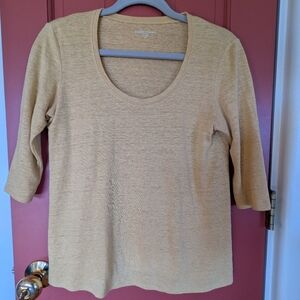 Eileen Fisher Linen Mustard Yellow Scoop Neck Top - PP
